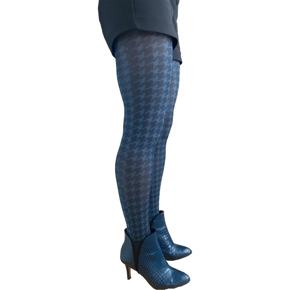Denim Houndstooth Patterned tights - Picture 1 of 3
